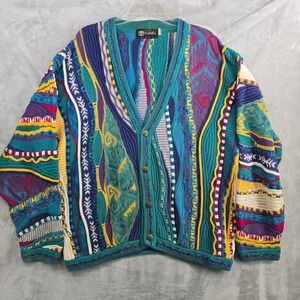 Tundra Canada Mens Multicolor Pattern Knit Cardigan Sweater Size XL coogi style